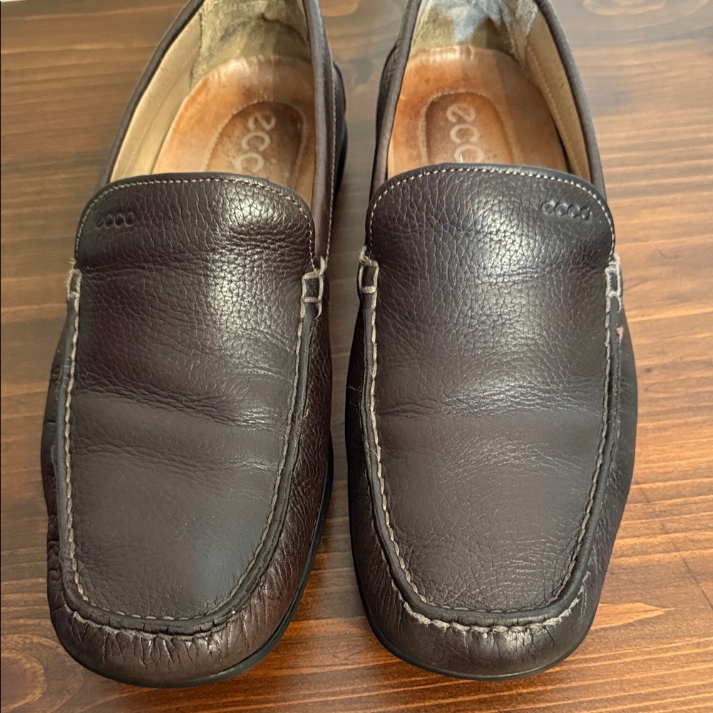 Men’s ECCO Brown Pebbled Leather Driving Loafers Slip On Comfort Shoes EU 42